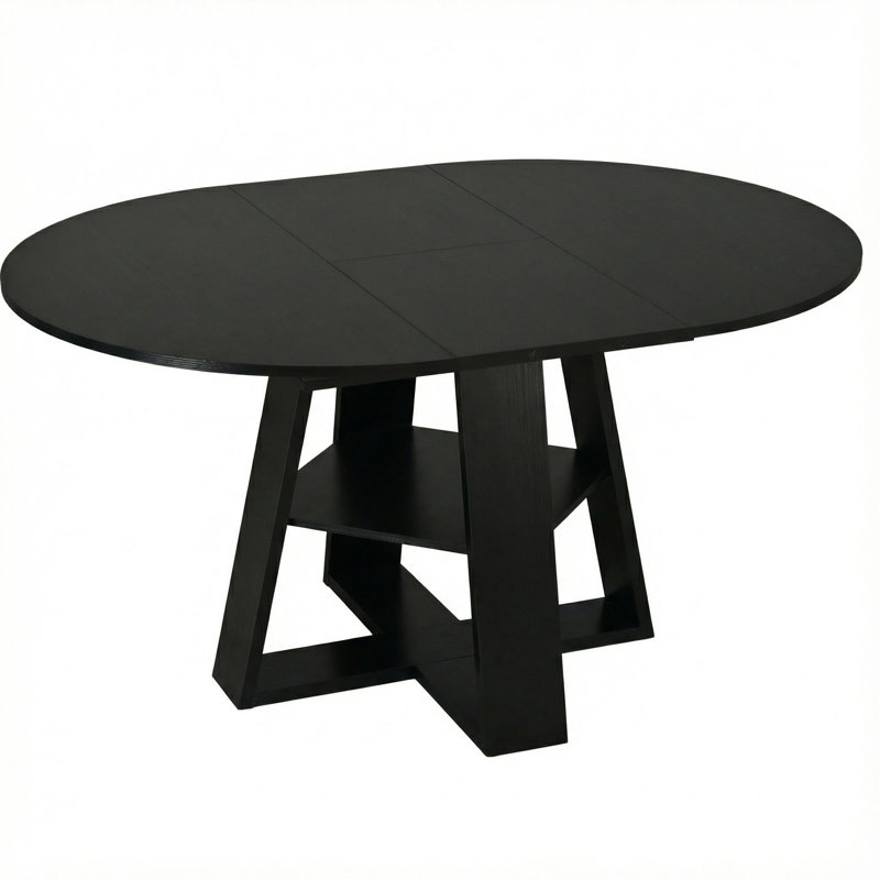 Table de salle à manger ronde extensible de 43,3 po à 59 po pour 4 à 8 personnes, table de salle à manger ovale moderne avec feuilles amovibles peu encombrante, base en bois avec tablette de rangement pour le salon de la cuisine