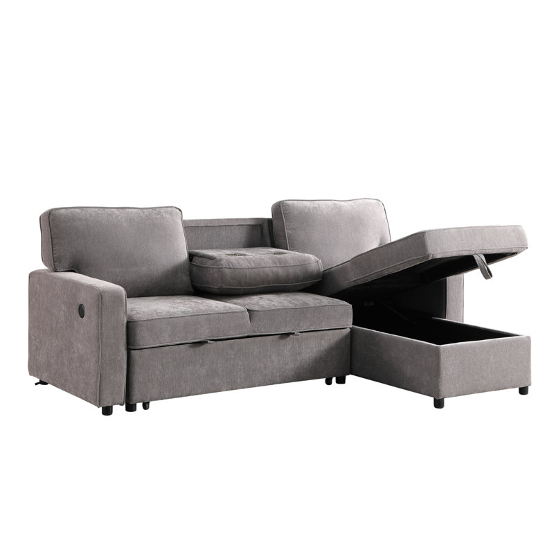 Canapé-lit modulaire Upholstery avec rangement, port USB et porte-gobelets, Gris