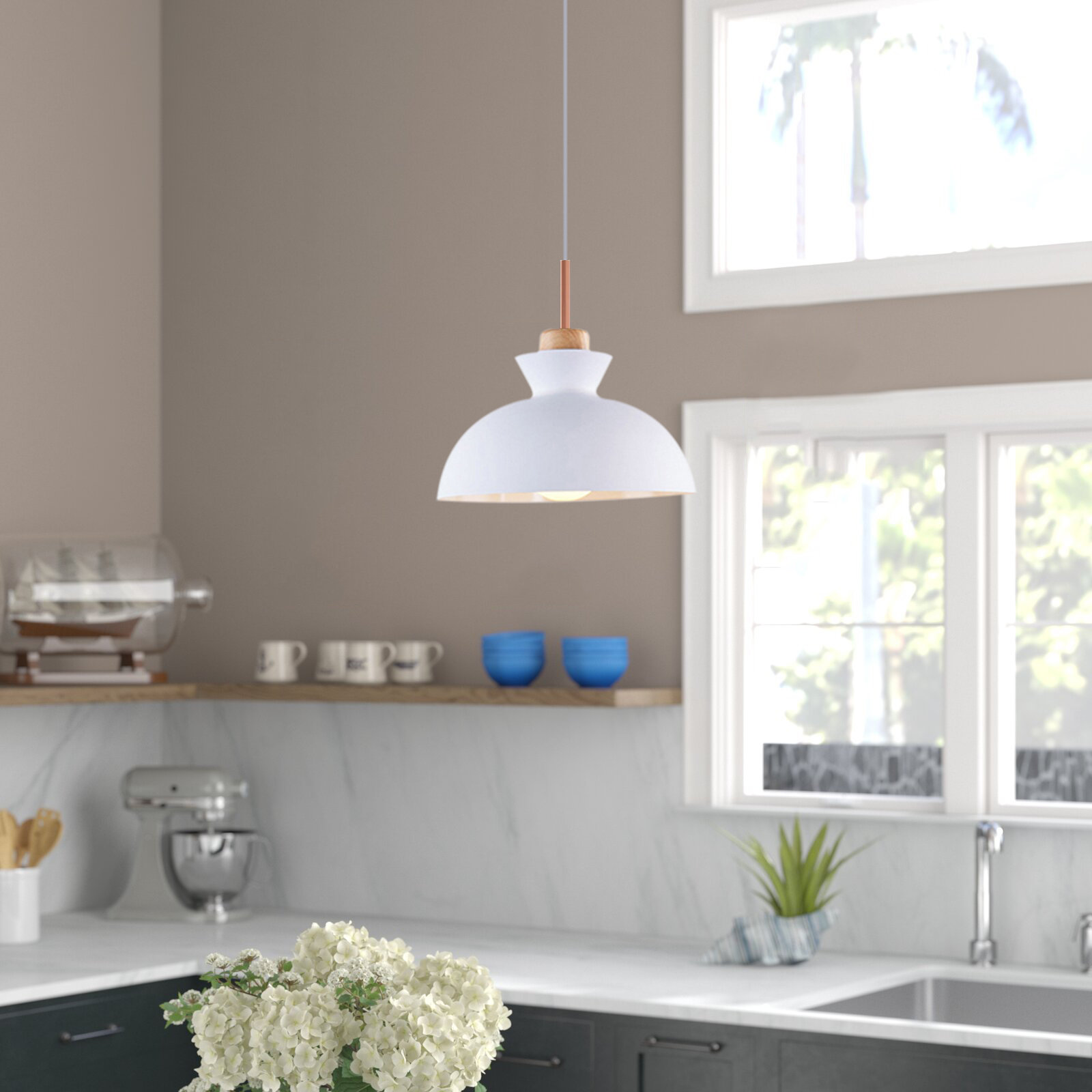 Ozma 1 - Light Single Dome Pendant, White
