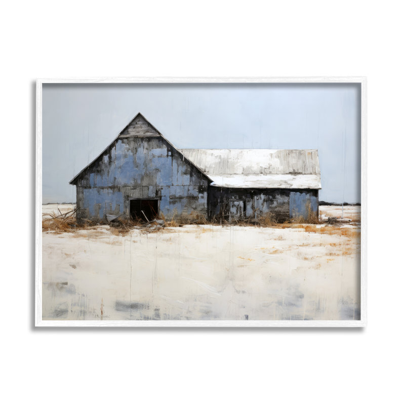 Winter Country Barn par Ray Powers, Giclée encadrée blanc bord de mer, H 16 po x l 20 po x P 1,5 po