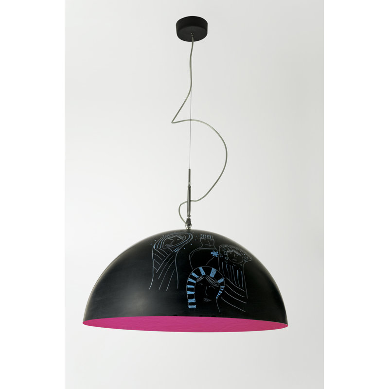 1 - Light Black Dome Pendant, Black/Magenta