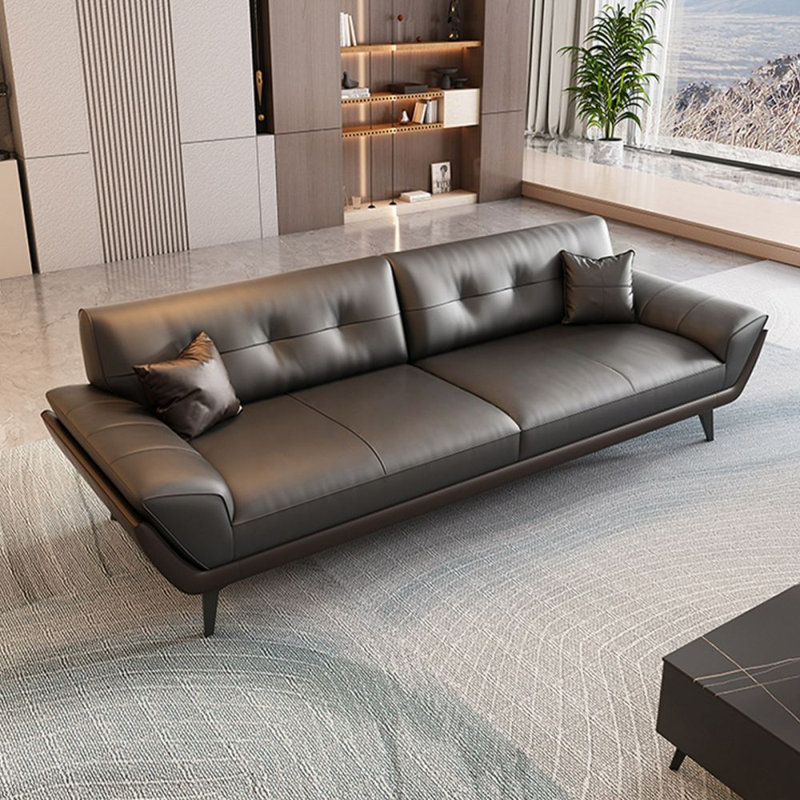 Coussin de canapé standard noir en cuir véritable noir, H 33,46 po x l 82,68 po x P 34,65 po