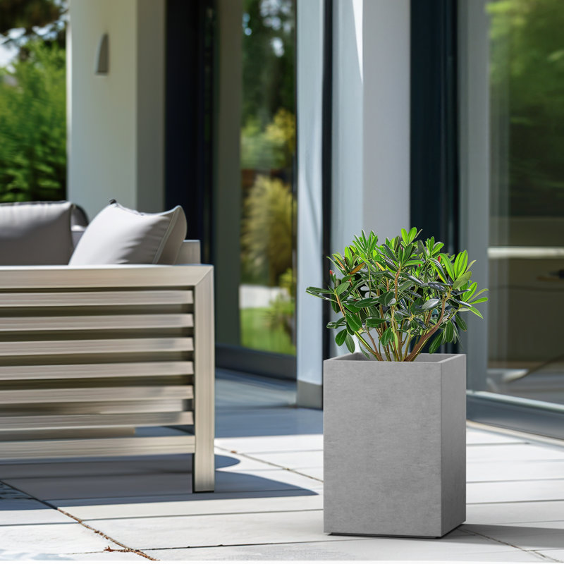 Jabrayah Handmade Planter Box, 16" H x 11.5" W x 11.5" D, Stone Finish