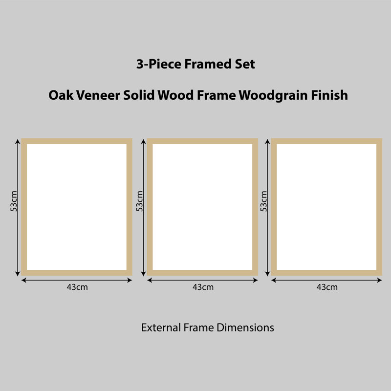 Summer Sunset - 3 Piece Single Picture Frame Painting, Brown Framed, 53cm H x 43cm W 