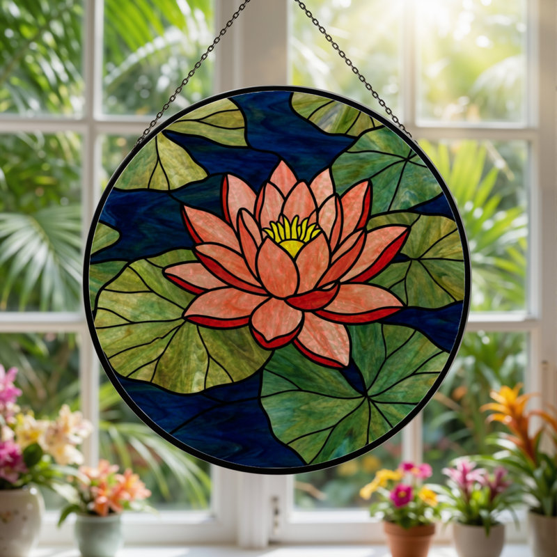 Panneau de vitrail 12 "H Water Lily, H 12 po x l 12 po 