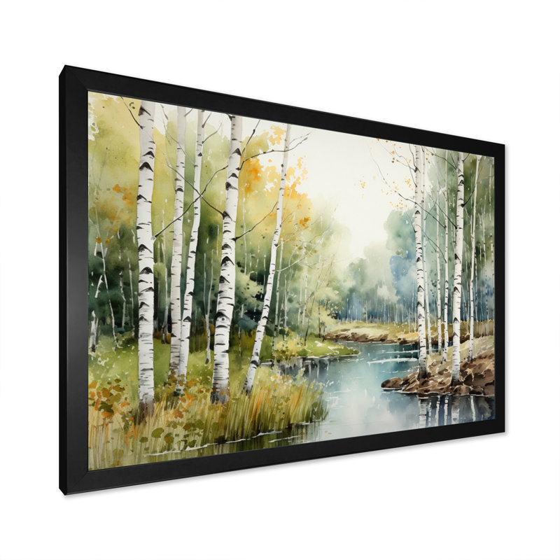 Birch Woods Silent Woods II - arbre, art mural Birch, H 34 po x l 44 po x P 1,5 po, Cadre simple noir