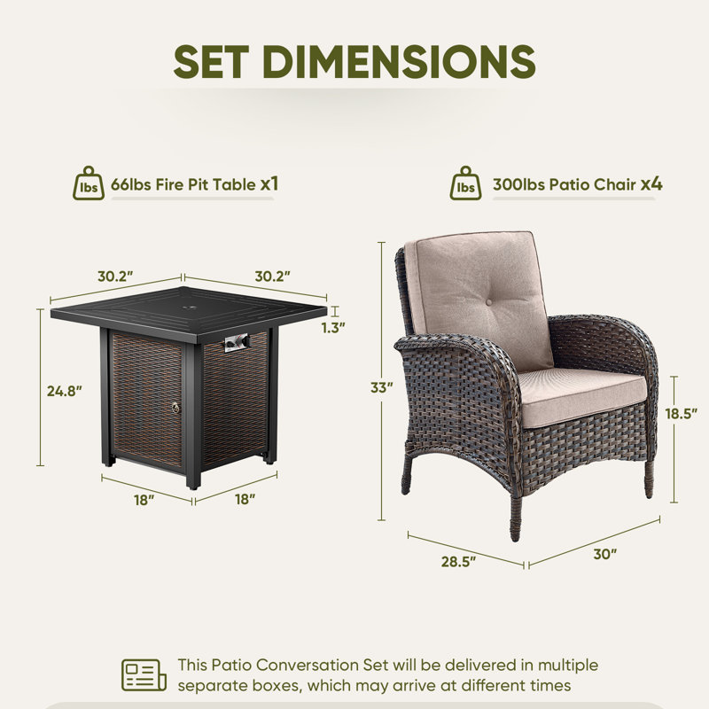 Ensemble de conversation avec coussins 5 pièces pour l'extérieur, Beige