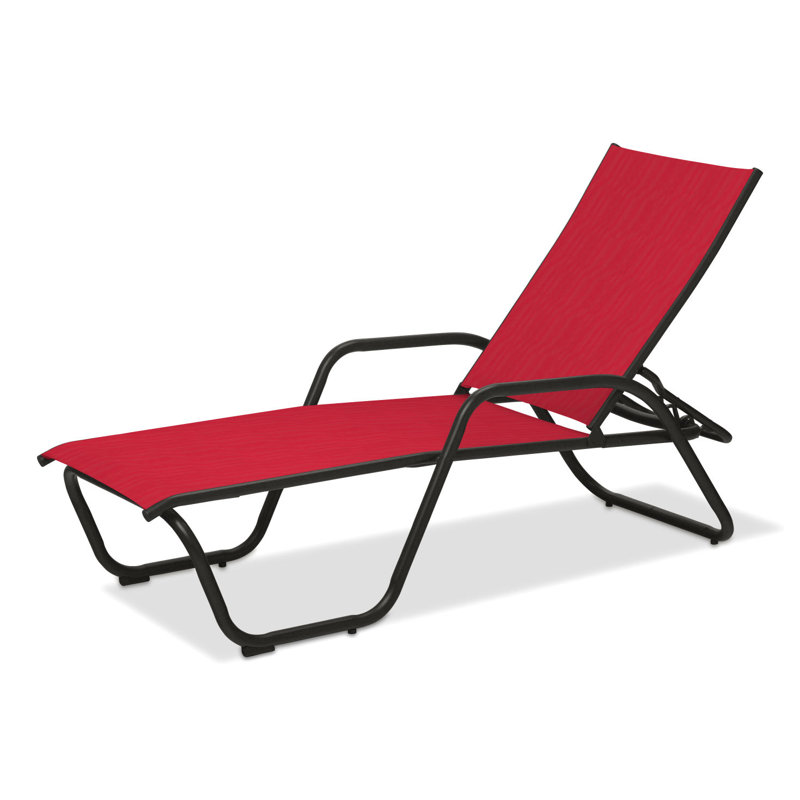 Outdoor Rust-Resistant Metal Chaise Lounge, Red 1D Sunbrella®, Textured Graphite