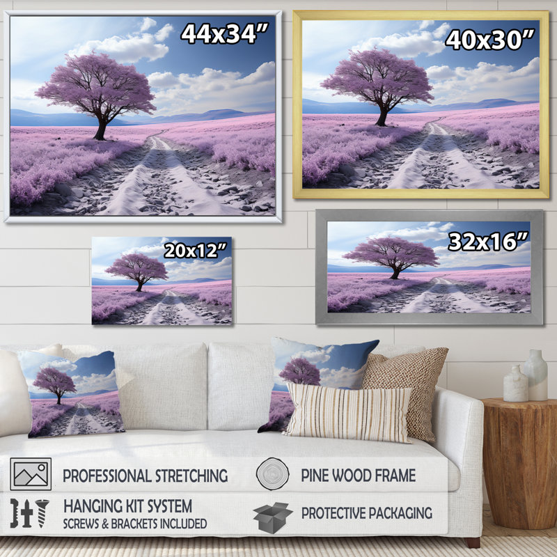 " Flower Field Ethereal Lavender II ", Cadre simple noir, H 34 po x l 44 po x P 1,5 po