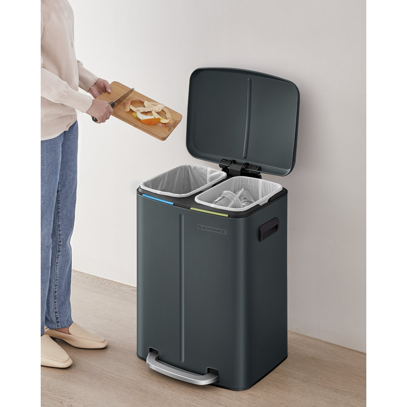 Steel Step On Multi-Compartment Rubbish & Recycling Bin - 40L, Grey