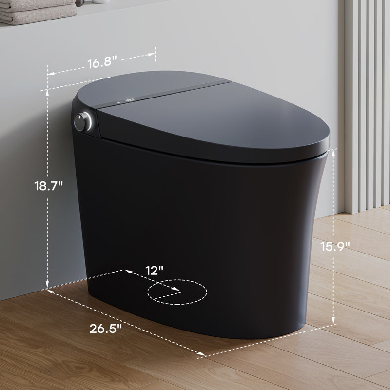 Black Vitreous China Smart Toilet with Dual Flush and Bidet
