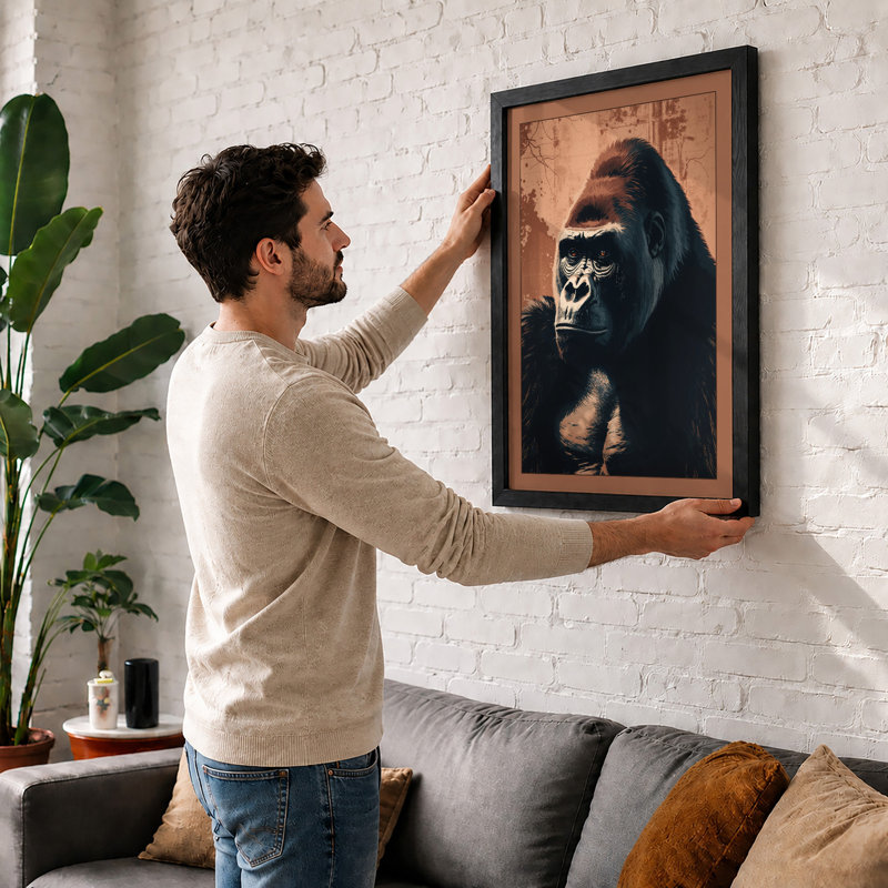 Gorilla's Gaze Vintage - Print, A2 - 59.4 x 42.0 cm, Walnut