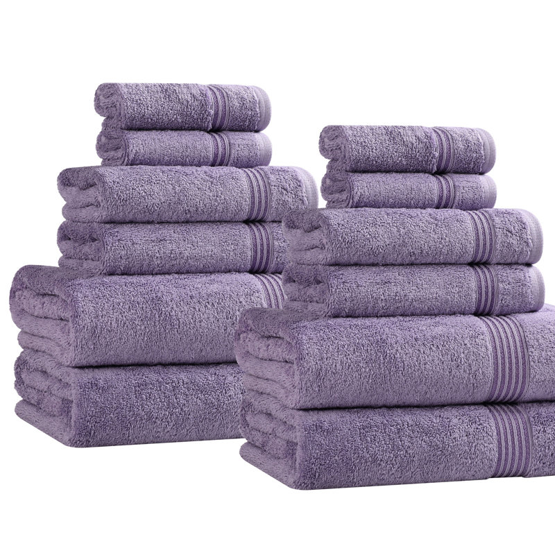 Guadlupe Heritage Egyptian Cotton Soft 12 Piece Bathroom Towel Set, Royal Purple