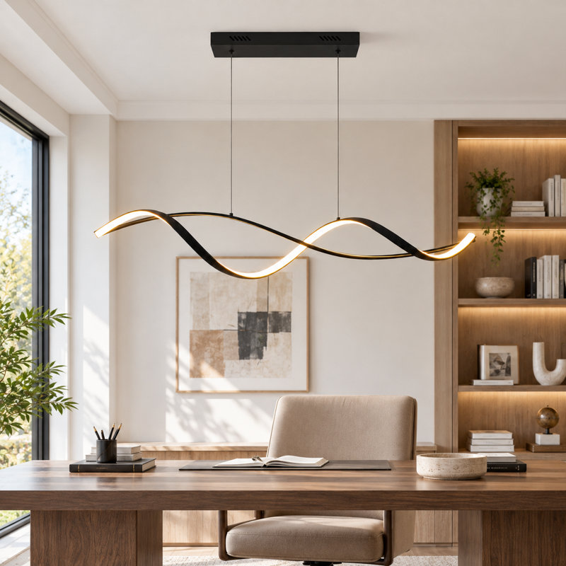 2-Light Black LED Dimmable Kitchen Island Pendant with Remote & App Control