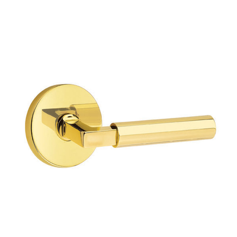Hercules Round Passage (Hall & Closet) Door Lever with Round Rosette, Unlacquered Brass, Right