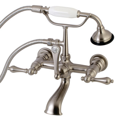 Kingston Brass Aqua Vintage Three-Handle 2-Hole Tub Wall Mount Clawfoot Tub Faucet with Hand Shower