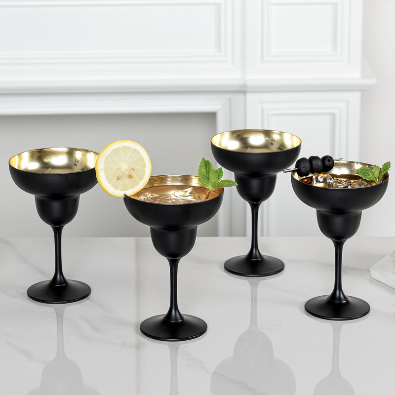 4 Piece 296ml Margarita Glass Set, Black