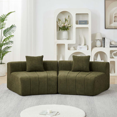 Chenille Curved Modular Sofa with Piano Key Design, No Assembly Required