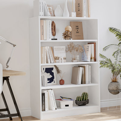 Modern 4-Shelf Wood Bookcase With Adjustable Shelves, Perfect For Bedroom, Office, And Living Room Storage