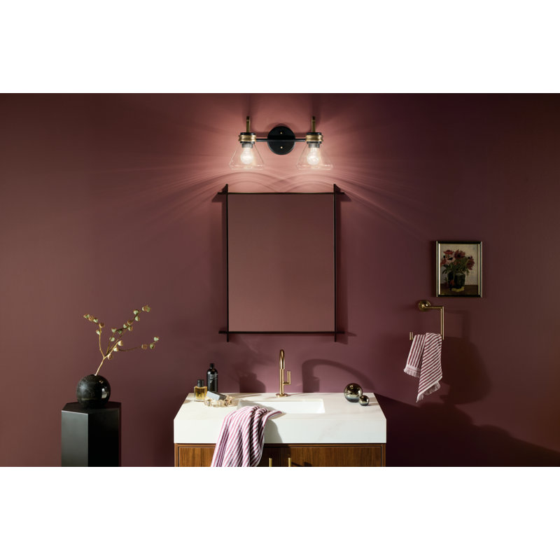 Farum 19.25" Black and Bronze 2-Light Vanity Light with Clear Glass Shades