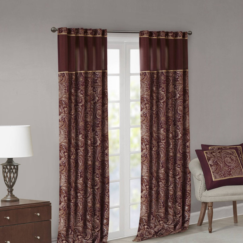 Paire de rideaux en jacquard Thornton, Rouge, L 10,24 po x H 10,24 po
