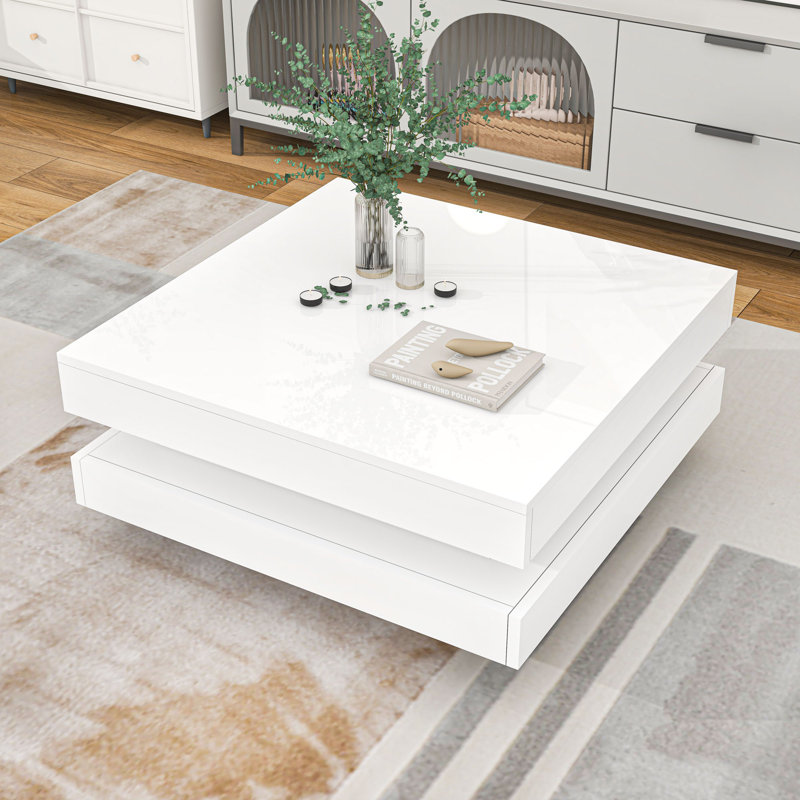 Table basse à 2 niveaux avec lumières DEL, Blanc