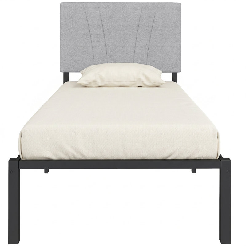 HOMCOM 3FT Single Bed Frame with Upholstered Headboard and Underbed Storage