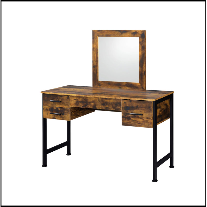 Bureau et miroir de coiffeuse en chêne rustique et finition noire