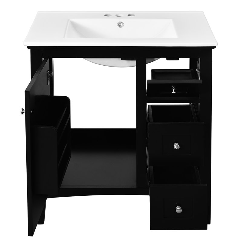 Meuble-lavabo en céramique 30 po, Noir