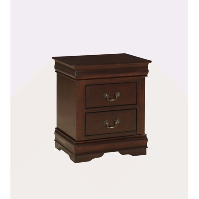 1Pc Cherry Finish Two Drawers Louis Philip Nightstand Solid Wood Contemporary & Simple Style