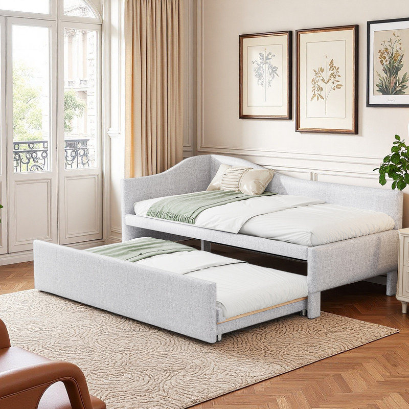 Twin Size Daybed with Pop-Up Trundle, Beige