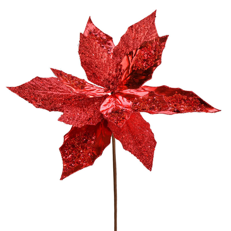Le jet de Noël artificiel rouge à motif de poinsettias 13 po x 22 po The Holiday Aisle®. Comprend 6 jets par paquet.