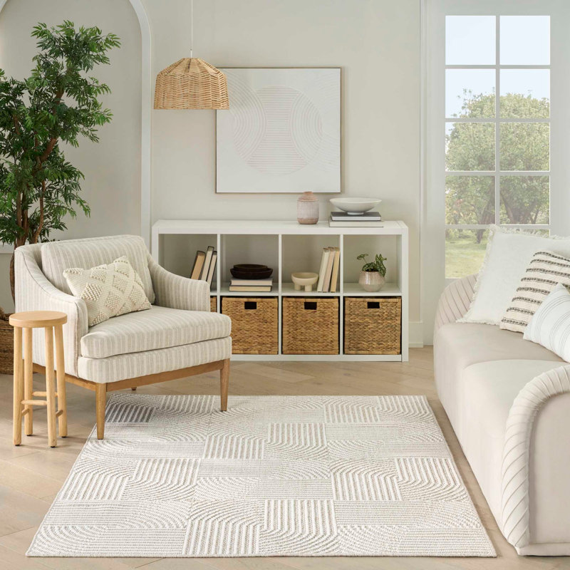 Tapis d'intérieur moderne ivoire Coedy, Rectangle 5 pi 3 po x 7 pi