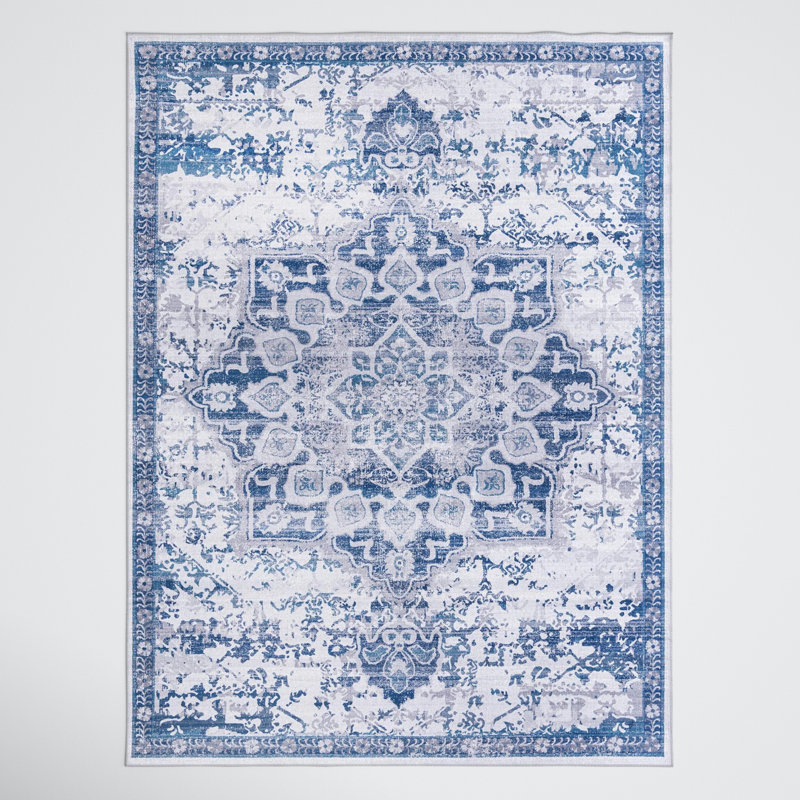 Matsumura Oriental Gray/Blue Area Rug, Rectangle 10'6" x 14'1"
