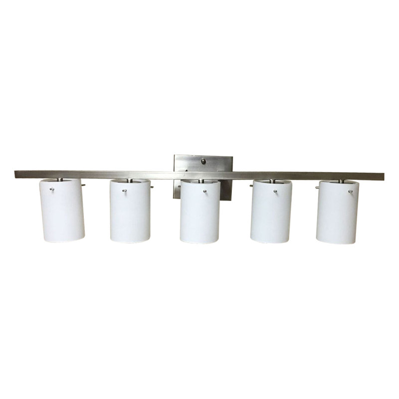 Éclairage pour salle de bain 5 lumières à intensité variable en nickel brossé