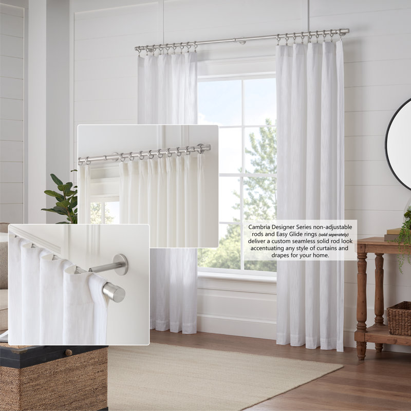 Premium 96" Brushed Nickel Non-Adjustable Curtain Rod with Designer Brackets