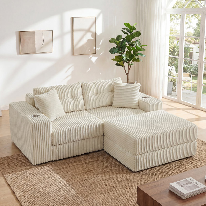 3 Seater Velvet Sofa, Cream