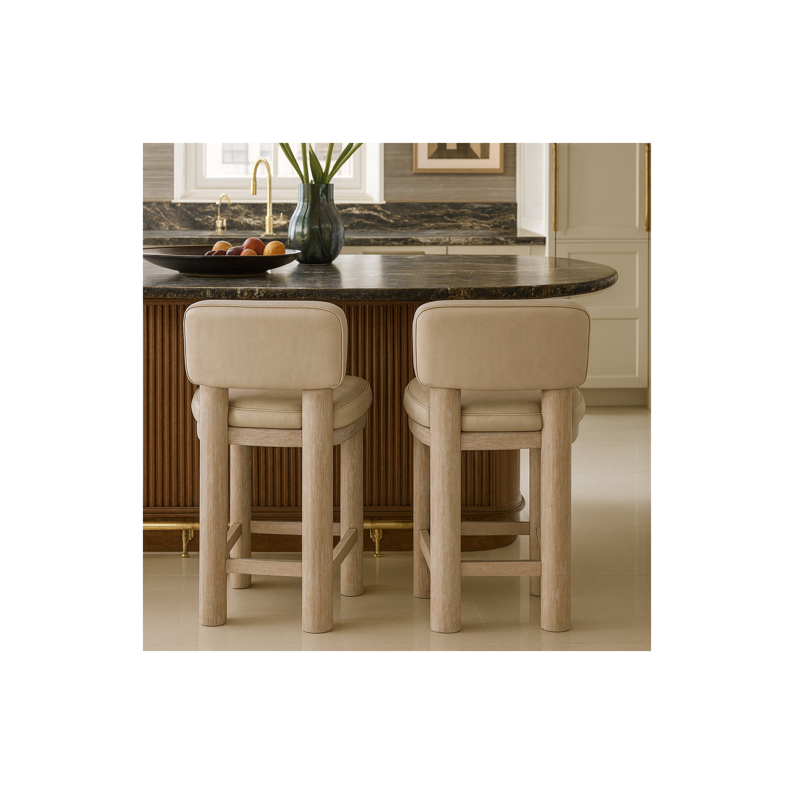 Paloma Leather Upholstered Counter Stool, Taupe Vegan Leather, Natural