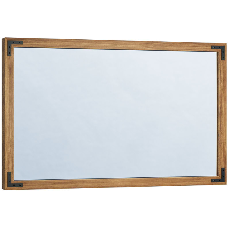 Gwenneth Rectangle Wood Mirror for Bathroom, Solid Pine Wood, 48" x 30", Natural Wood