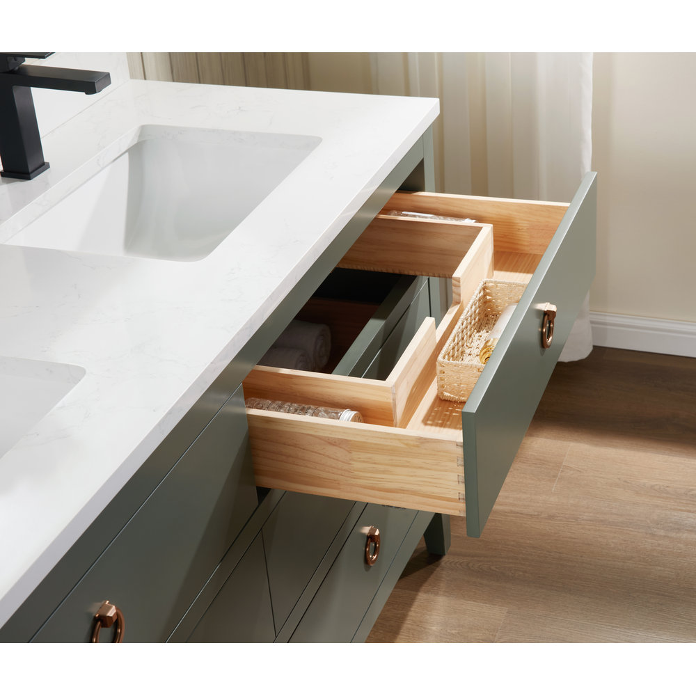 Newnam 60" Oak Double Bathroom Vanity, Pewter Green, Rose Gold