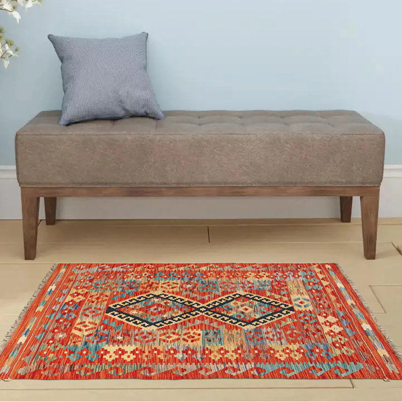 Tapis fait à la main de couleur kilim en laine naturelle 3 pi x 5 pi # P1037