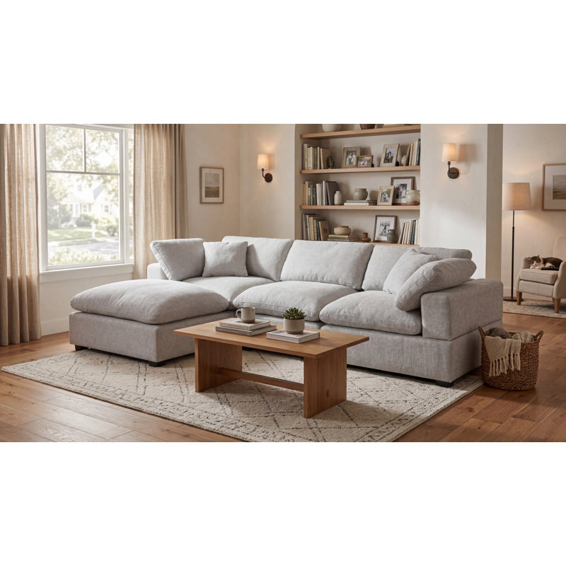 Caylob 4 - Piece 111.5" W Modular Sectional Upholstered Chenille L Shaped Couch With Reversible Ottoman, Gray Chenille