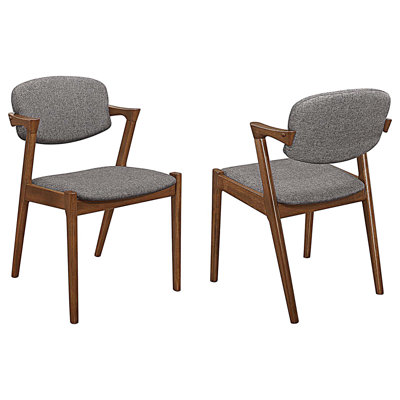 Dark Walnut and Grey Dining Chairs, Set of 2