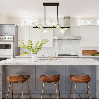 8-Light Kitchen Island Lighting, Linear Chandelier Black Dining Room Light Fixture with K9 Crystal Shade, Modern Crystal Pendant Light for Kitchen Island