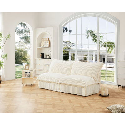 Canapé sans accoudoirs avec housse, canapé convertible avec combinaison libre, canapé sans accoudoirs pour le salon et la chambre à coucher avec plusieurs coussins, tissu en velours côtelé