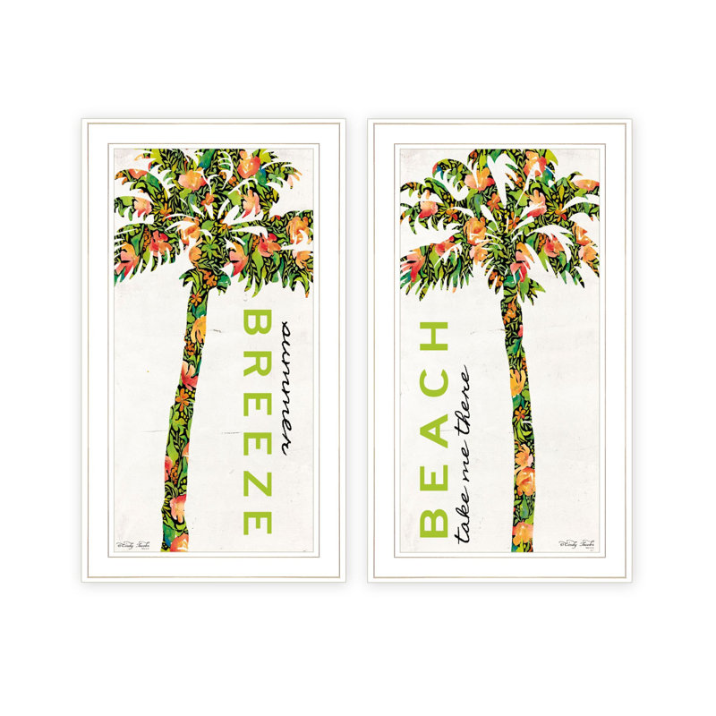 Ensemble de deux palmiers Funky Summer Breeze, art mural blanc encadré