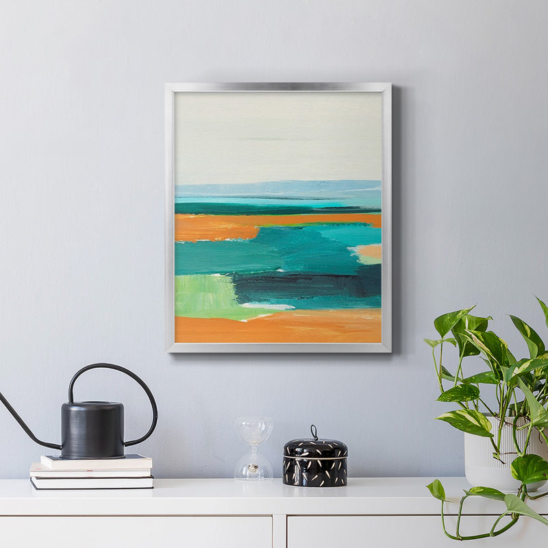 Toile encadrée de qualité supérieure turquoise et orange I - prête à être accrochée, Argent, H 24 po x l 20 po