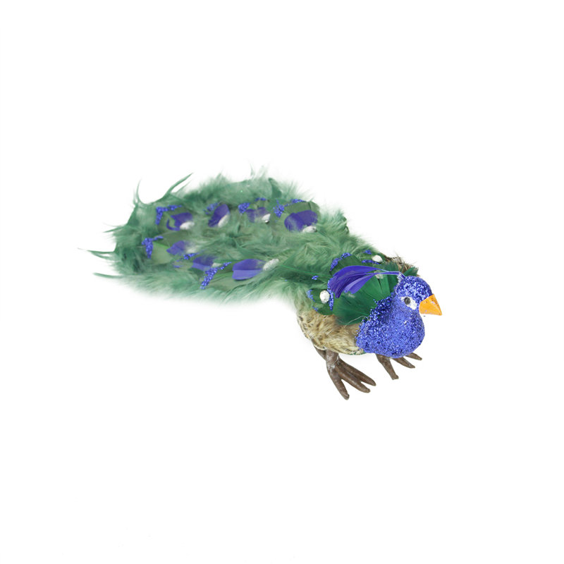 Décoration de Noël plumes vertes et bleues, H 4,5 po x l 13 po x P 4,5 po