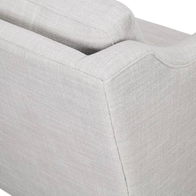 Fauteuil beige avec pieds en bois massif couleur avoine et mousse haute densité, structure et abat-jour élégants en contreplaqué, coussin haut amovible