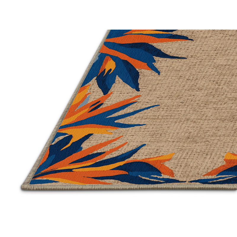 Machine Washable Botanical Brown Area Rug, Square 7'